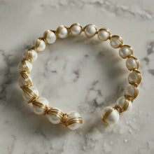 Load image into Gallery viewer, Gold All Pearl Cuff Bracelet