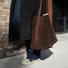 Load image into Gallery viewer, Suede Cabas Tote | Chocolate || Juju & Co