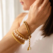 Load image into Gallery viewer, Gold All Pearl Cuff Bracelet