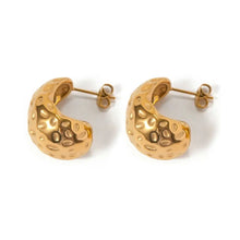 Load image into Gallery viewer, Gold hammered teardrop Earrings, Greenwood Designs hoops.