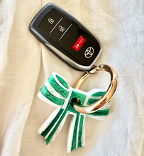Load image into Gallery viewer, Stripey Bow Resin Keyring | Greenwood Designs