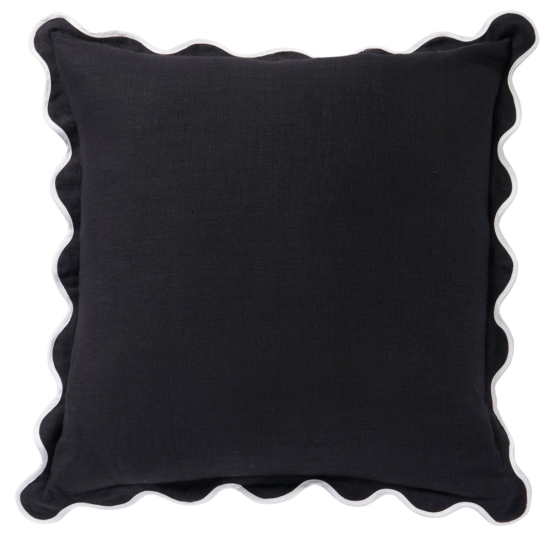 Linen Scallop Cushion - Black | Paloma Living