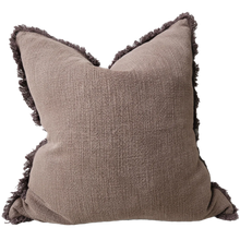 Load image into Gallery viewer, Chocolate heavy weight linen cushion with feather inner
