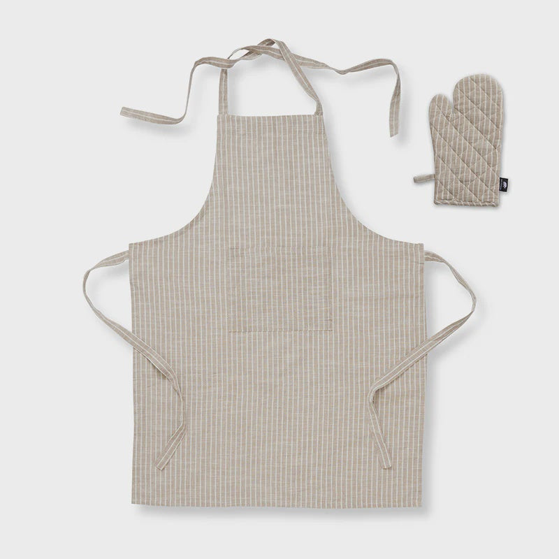 Bowral Neutral Stripe Apron + Glove Set