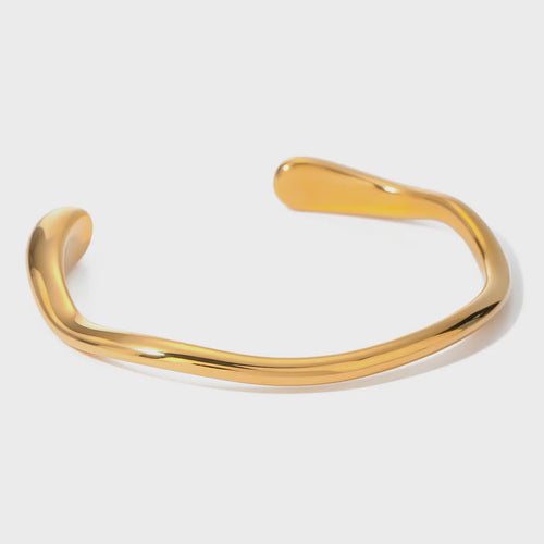 organic shaped cuff bangle in 18K gold plated stainless steel, tarnish free, waterproof, Greenwood designs
