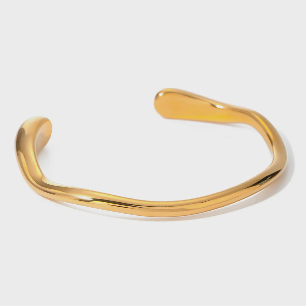 organic shaped cuff bangle in 18K gold plated stainless steel, tarnish free, waterproof, Greenwood designs