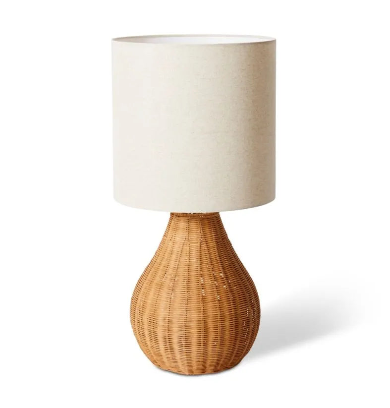Cane Woven Table Lamp | Linen Shade