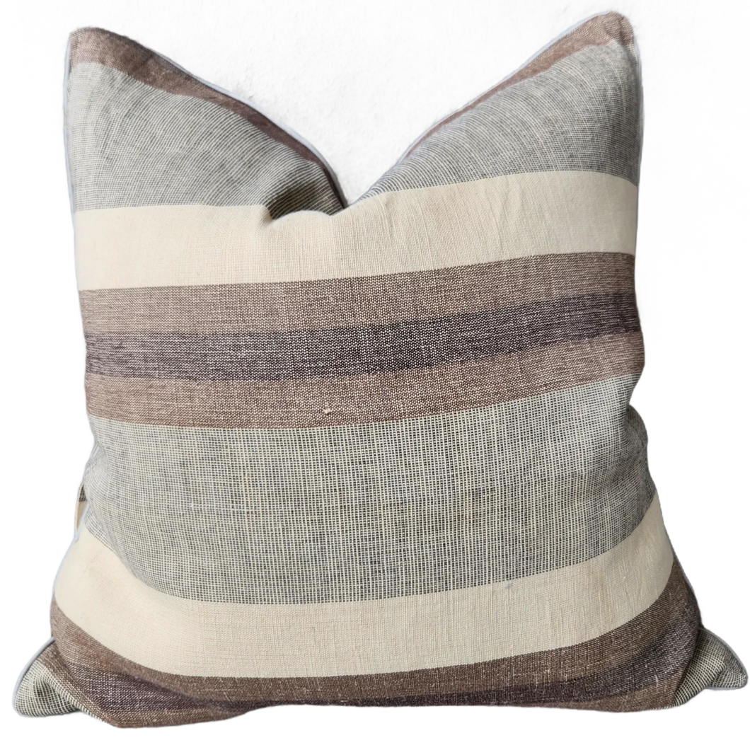 Striped Chocolate Toned Linen Cushion
