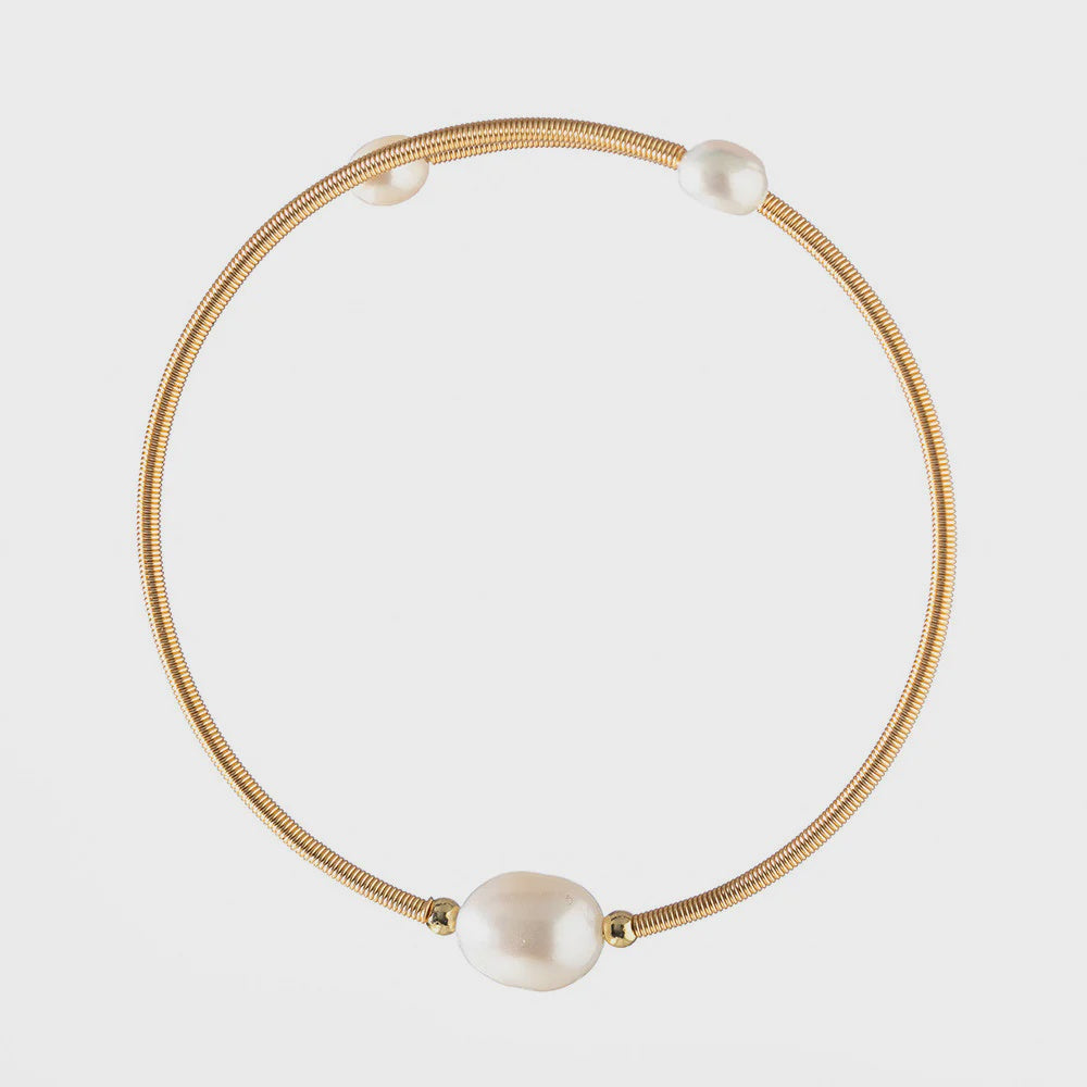 Gold Single Pearl Cuff Bracelet