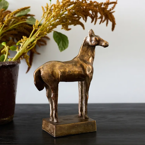 Aged Copper Look Aliminium Horse Sculpture, bookcase or coffee table styling piece.