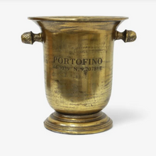 Load image into Gallery viewer, Gold champagne and wine cooler from French country collections with portofino etched in it and acorn style handles
