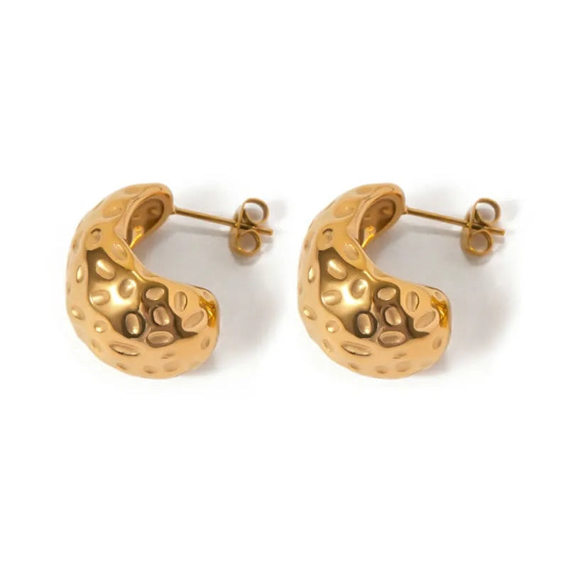 Gold hammered teardrop Earrings, Greenwood Designs hoops.