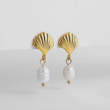 Load image into Gallery viewer, Freshwater Pearl Earrings w Shell | GREENWOOD DESIGNS
