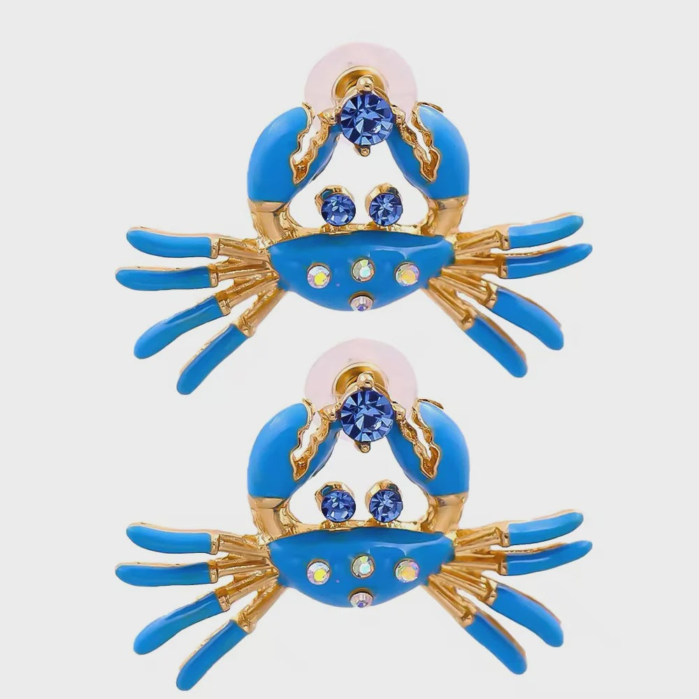 Crab Blue Enamel Earrings