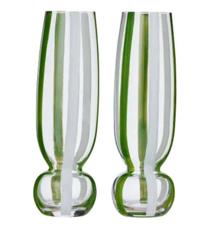 Kimi Glass Flute Set 2 | Green and White