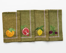 Load image into Gallery viewer, Autumn Fruits Embroidered linen Napkins Set 4 || Kip &amp; Co
