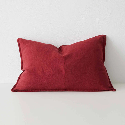 Linen Lumbar Cushion in Deep Red, Rhubarb, from Weave Home, inner included
