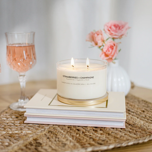 Strawberries and Champagne Soy Candle by Meeraboo, hand poured in Central West NSW.