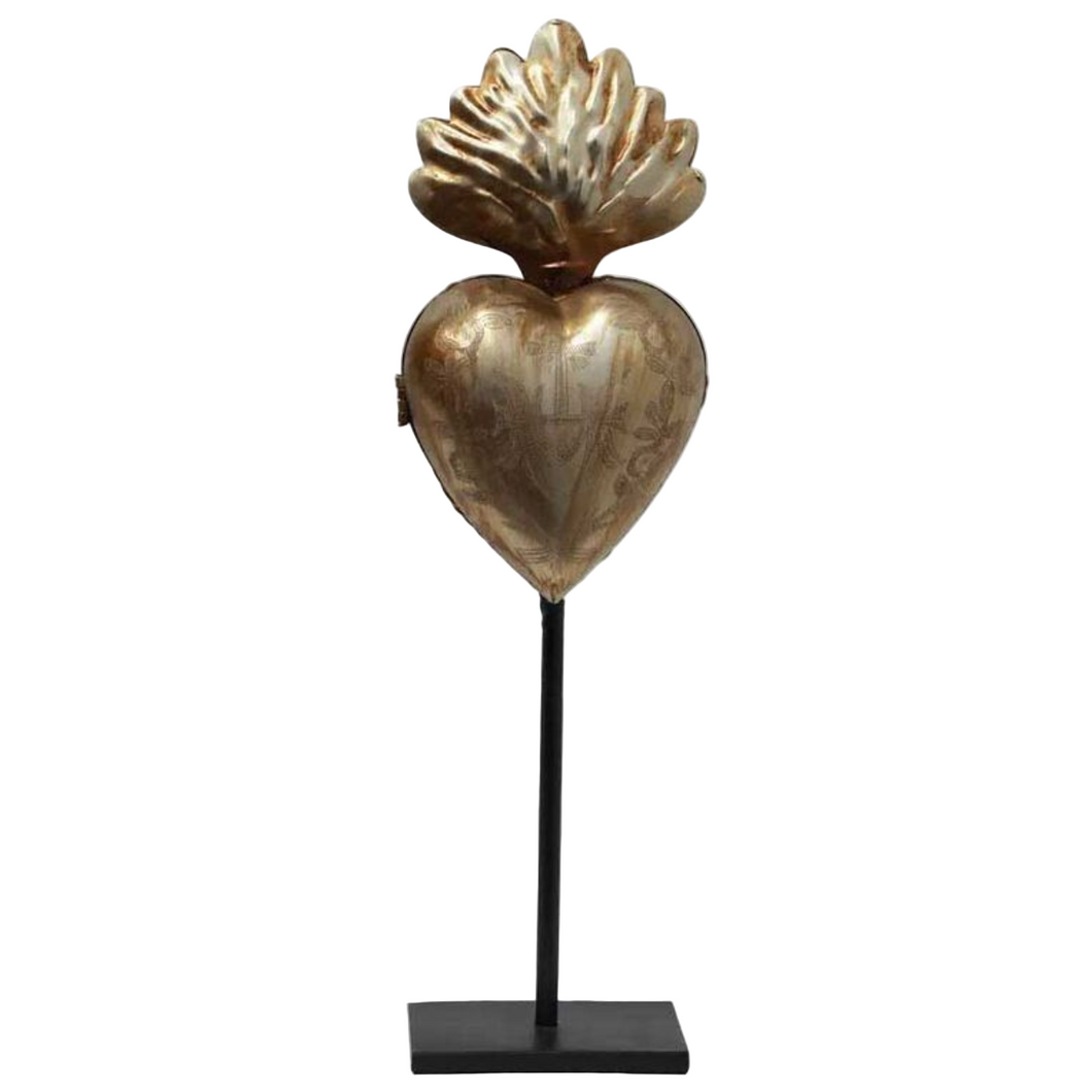 French Country Milagro Heart Decor on Black Base