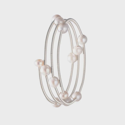 SS Cuff Bracelet with multi pearls in silver