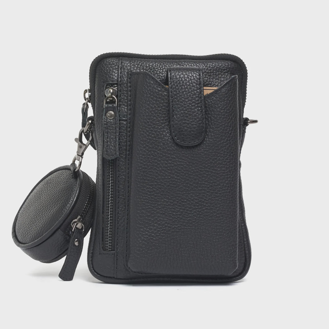Sandy - Leather Phone Bag - Black