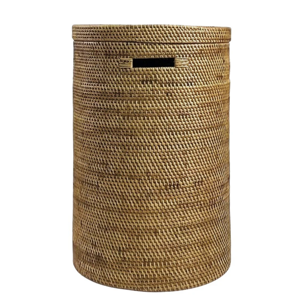 Rattan Laundry Bin with Lid - Tan