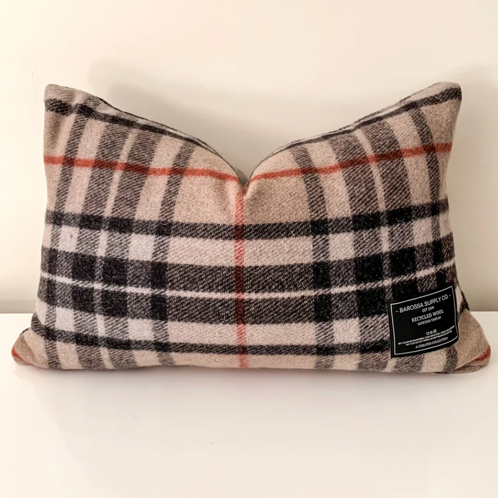 Recycled Wool Tartan Cushion | Thomson Camel