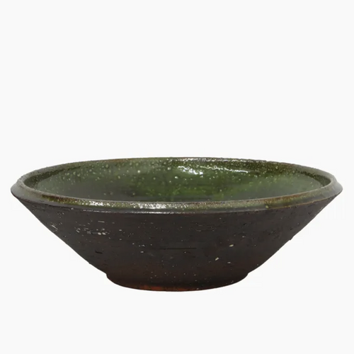 Rustic Green Glazed large pottery terracotta bowl from French country collections. Romano range.