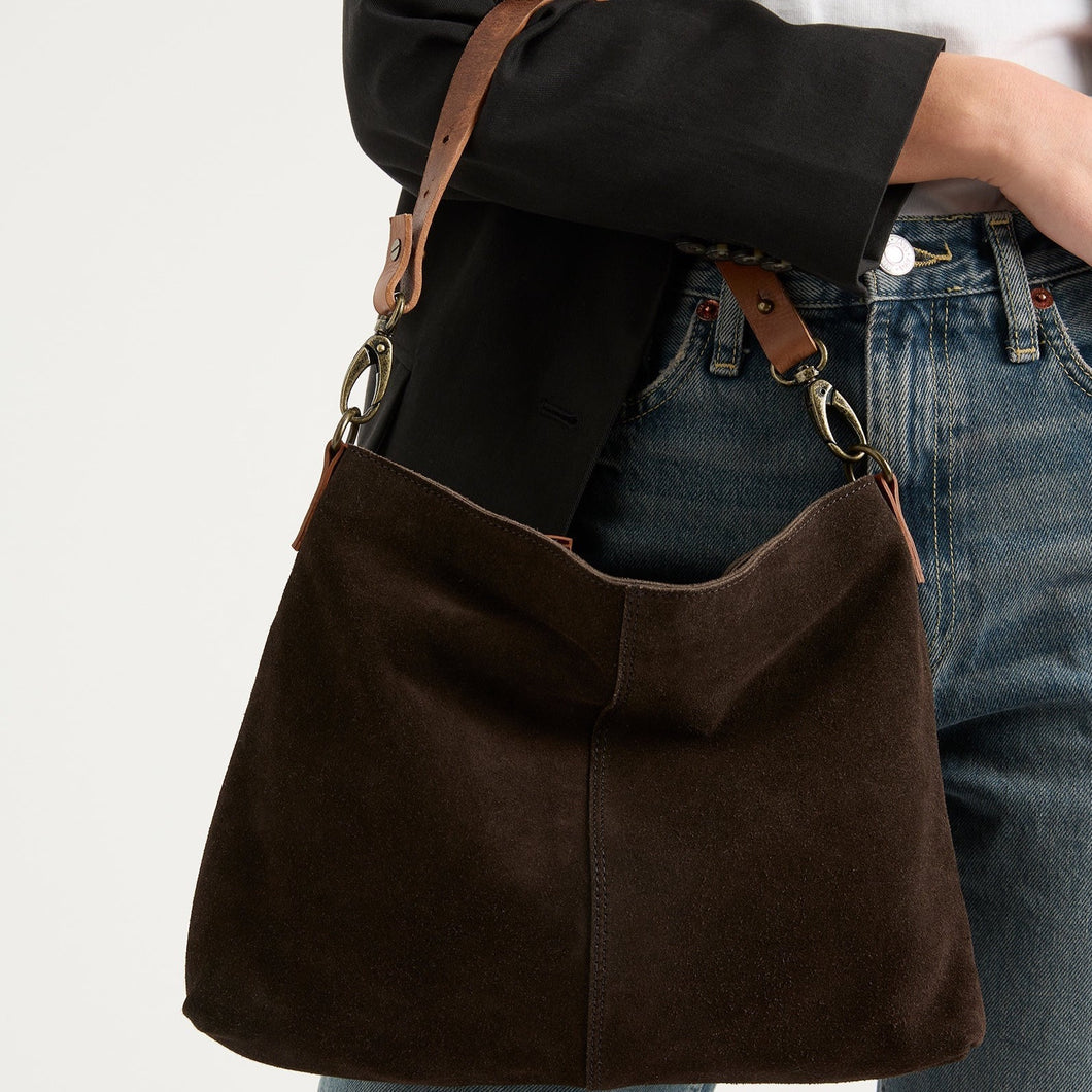 choc suede messenger bag by juju and co at Unearthed Homewares