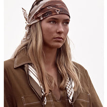 Load image into Gallery viewer, 'Houndstooth Horse' Chocolate Silk Bandana
