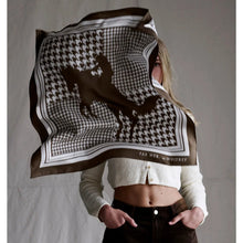 Load image into Gallery viewer, 'Houndstooth Horse' Chocolate Silk Bandana
