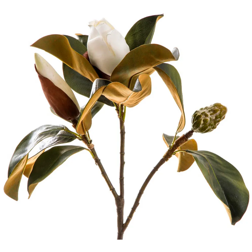 Foliage, faux floral stems, magnolia in white, luxe quality, at Unearthed Homewares