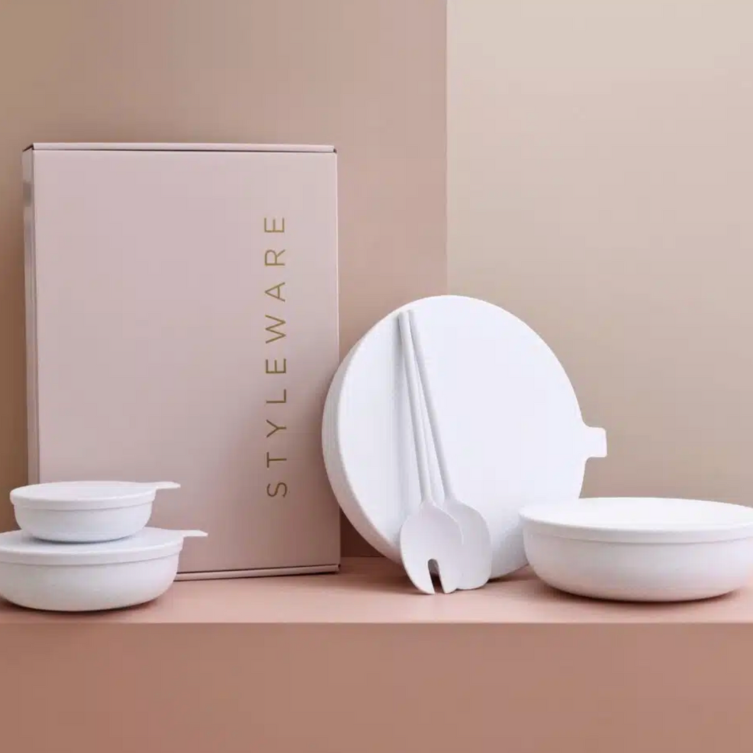 Styleware, Ulitmate gift box , 4 piece nesting bowl and salad servers set in Salt (White)
