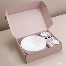 Load image into Gallery viewer, Styleware, Ulitmate gift box , 4 piece nesting bowl and salad servers set in Salt (White)
