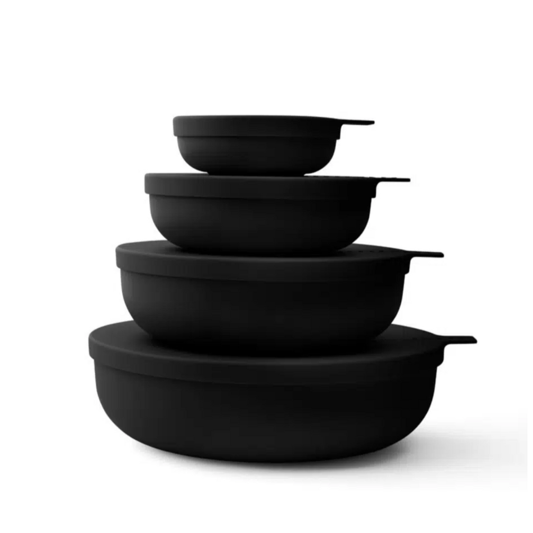 Styleware, stackable nesting bowls with lids, Black, midnight