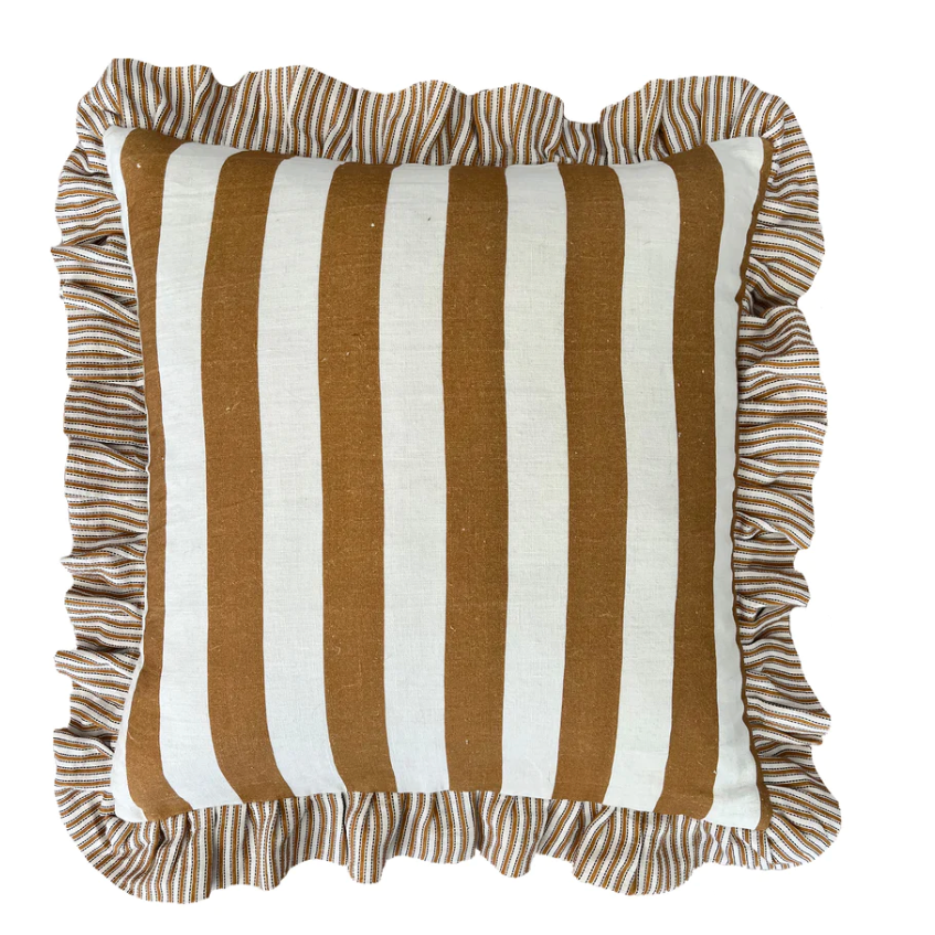 Camel St Tropez Stripe Cushion Cover  -LUXE AND BEAU