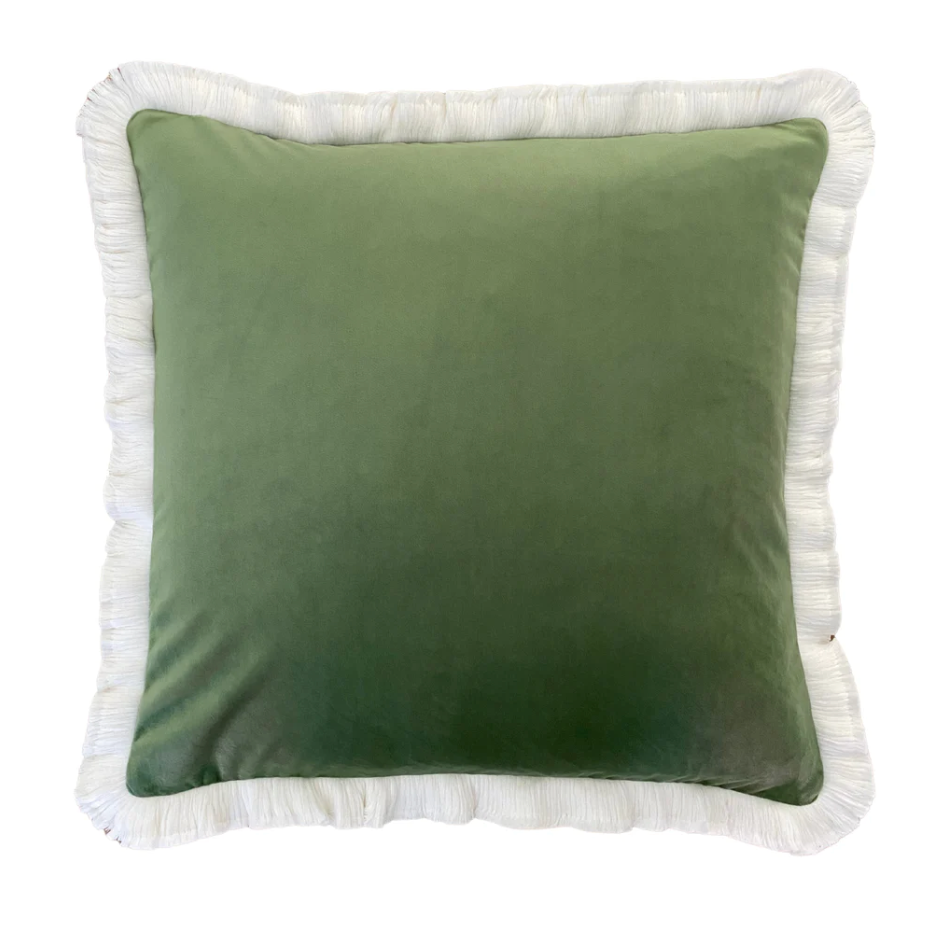 Moss Velvet with Fringe Cushion Cover  -LUXE AND BEAU