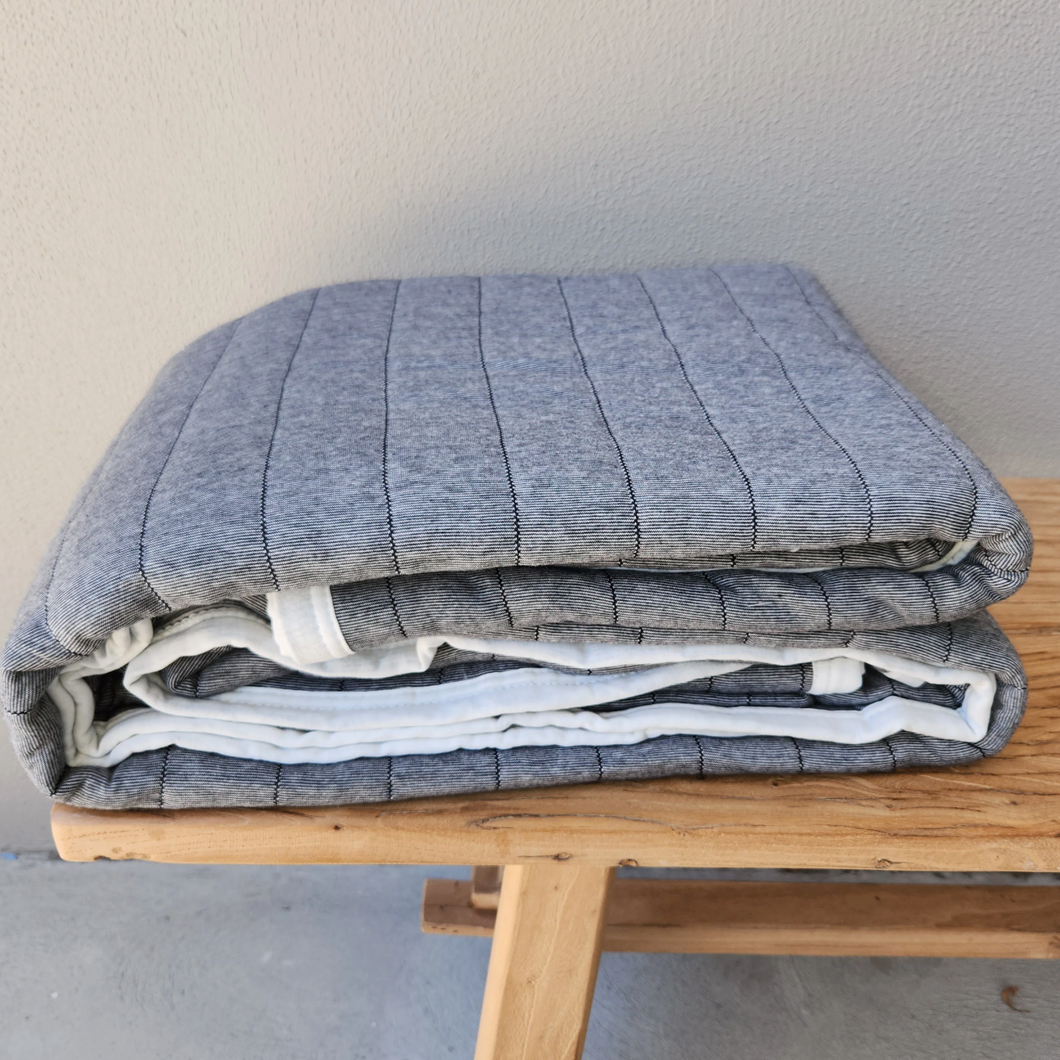 Cotton Quilted Bedcover - Charcoal Pinstripe
