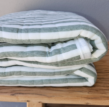 Load image into Gallery viewer, Cotton Quilted Bedcover - Sage Green Striped
