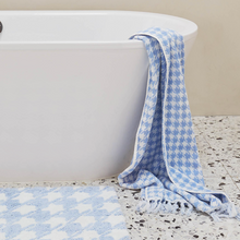 Load image into Gallery viewer, Houndstooth Blue Bath Sheet || Kip &amp; Co
