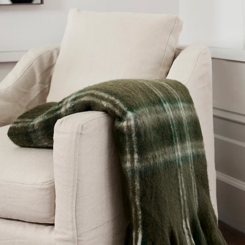 green olive plaid check soft throw rug from French Country