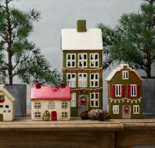 Load image into Gallery viewer, Grande Chalet Ceramic Tea Light Village Piece | Christmas Green
