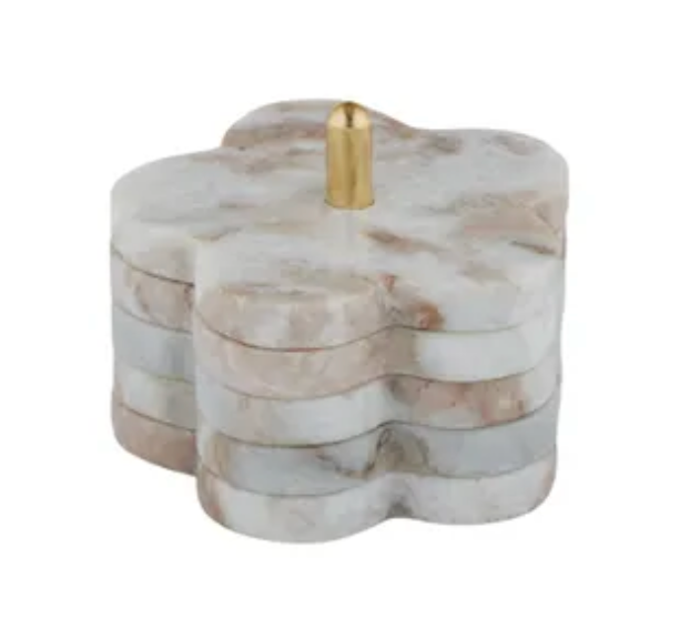 Mena Marble Coasters with Stand | Set 4