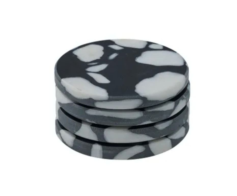 Hide Set 4 Terrazzo Coasters | Black and White