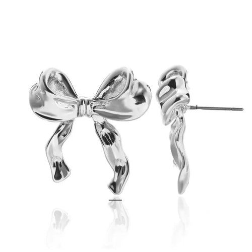 silver bow stud earrings , tarnish free, waterproof, Greenwood designs, 