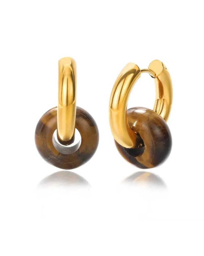 Astrid Hoop Earrings with Tiger Eye Stone Bead