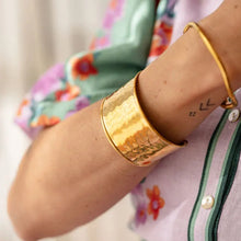 Load image into Gallery viewer, gold bangle , wide, cuff, tarnish free, waterproof, Greenwood designs
