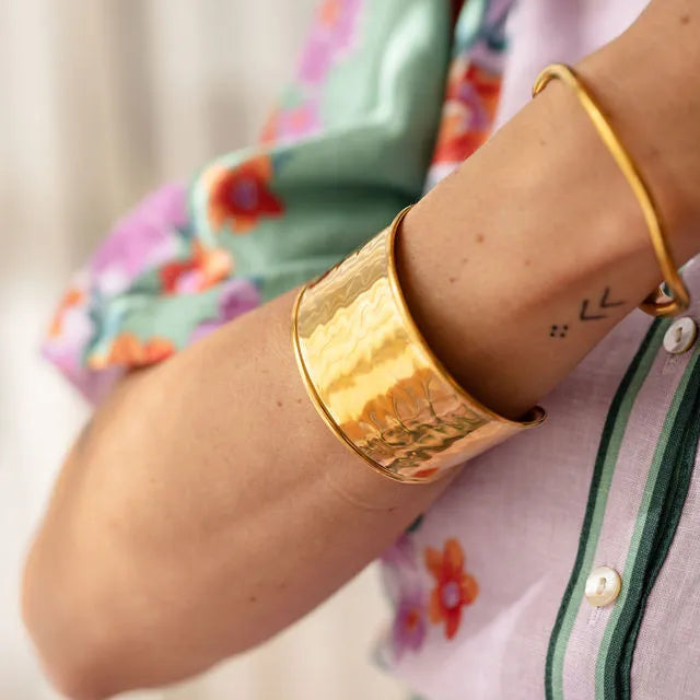 gold bangle , wide, cuff, tarnish free, waterproof, Greenwood designs
