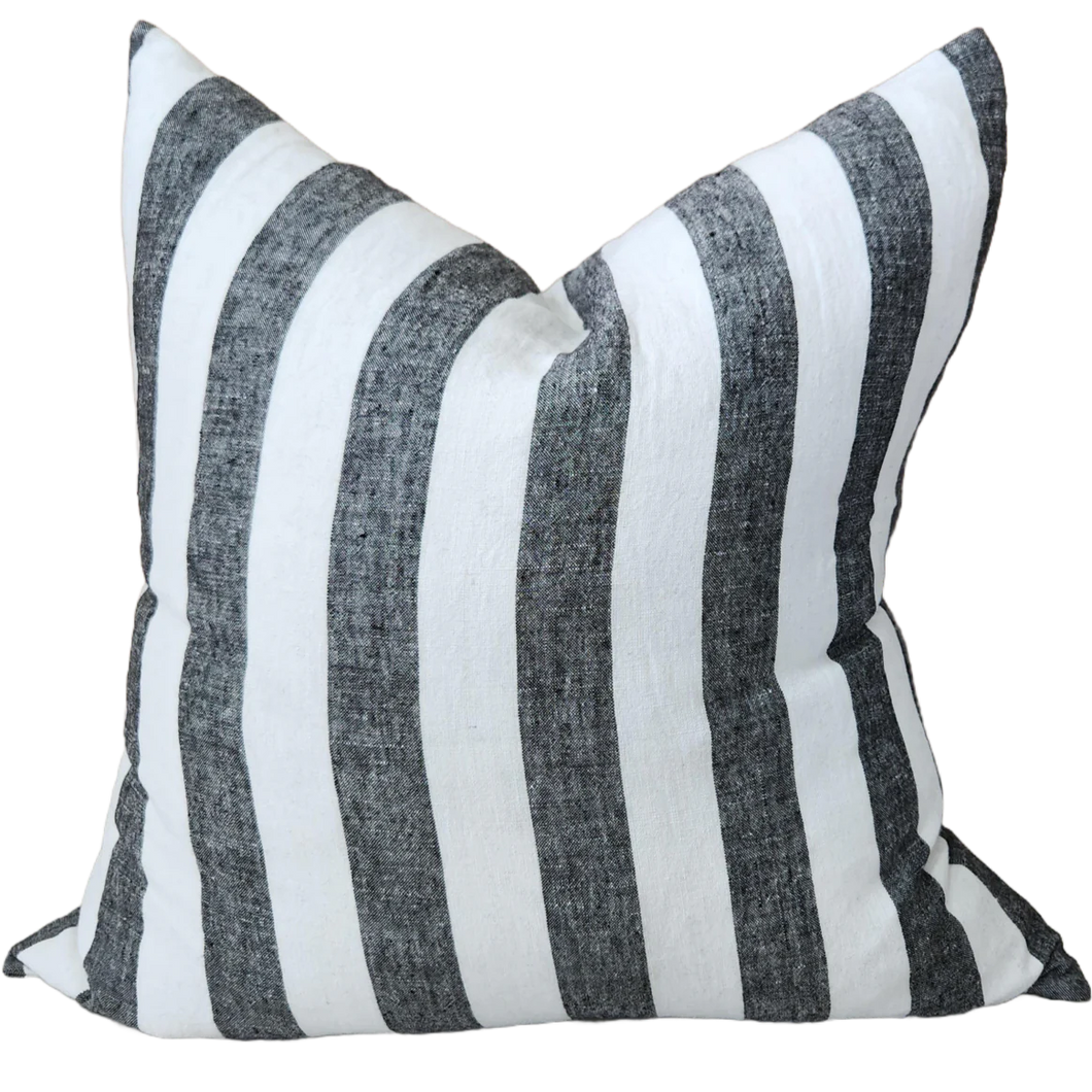 Wide Black Stripe French Linen Cushion