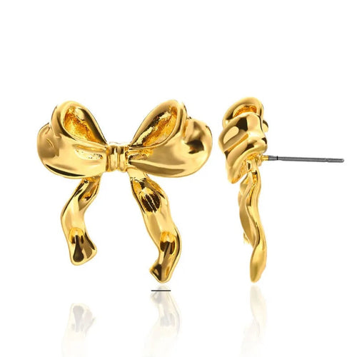 gold bow stud earrings, tarnish free, waterproof, Greenwood designs